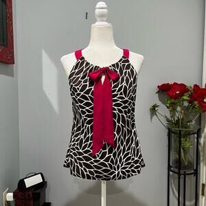 NEW Ann Taylor Silk Classic Keyhole Bow Spiral Flower Sleeveless Two Tone Top 4